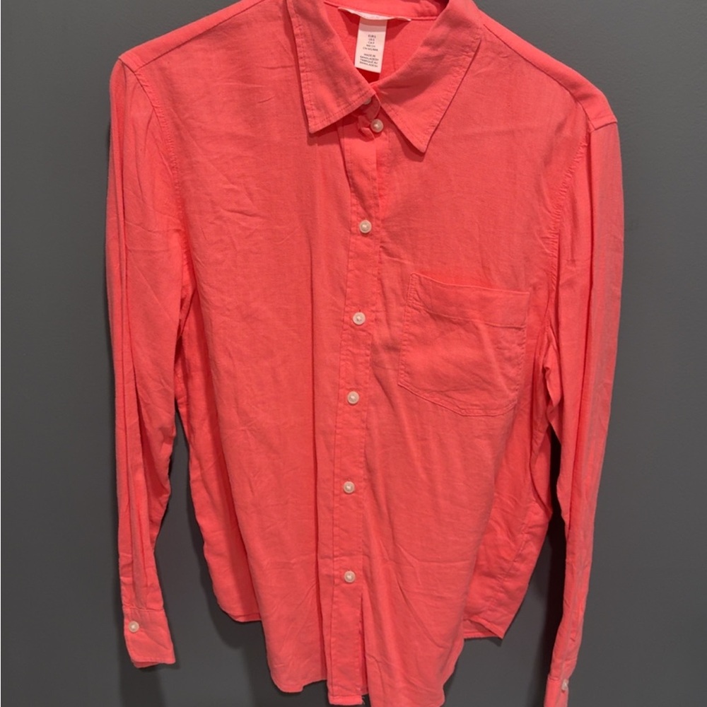 H&M Women’s Coral Linen Blend Button-Up Shirt Size Small